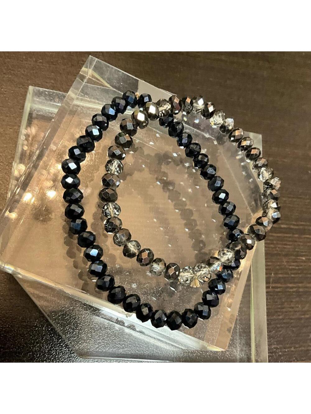 Beaded Black Hematite Iridescent Bracelet Set